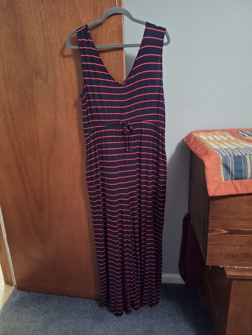 Maurices 24/7 Navy/Red Striped Sleeveless V-neck Wide Leg Jumper Women's Size L